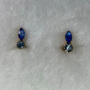 Vintage pair of vibrant double sapphire cut glass clip earrings.